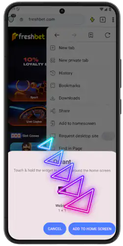 Confirm addition Freshbet Android
