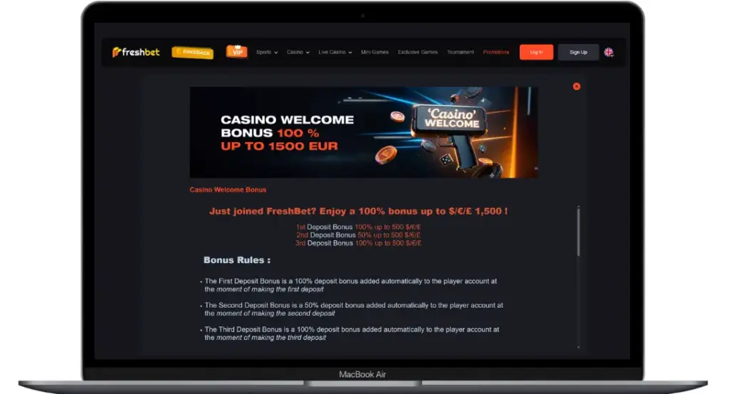 Welcome Freshbet Casino bonus